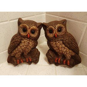 Vintage Great Horned Owl Pair Wall Hanging mcm 1970s plaque retro foamwear